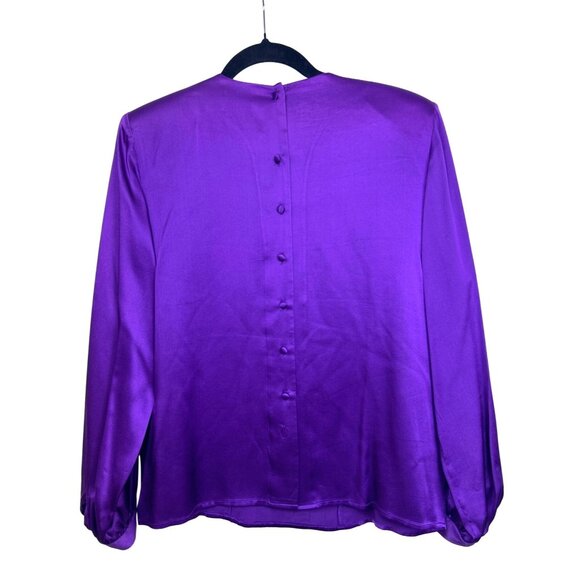 Vintage Oleg Cassini Women's Sz. 10 Purple Silk Pleated Back Blouse - Picture 6 of 10